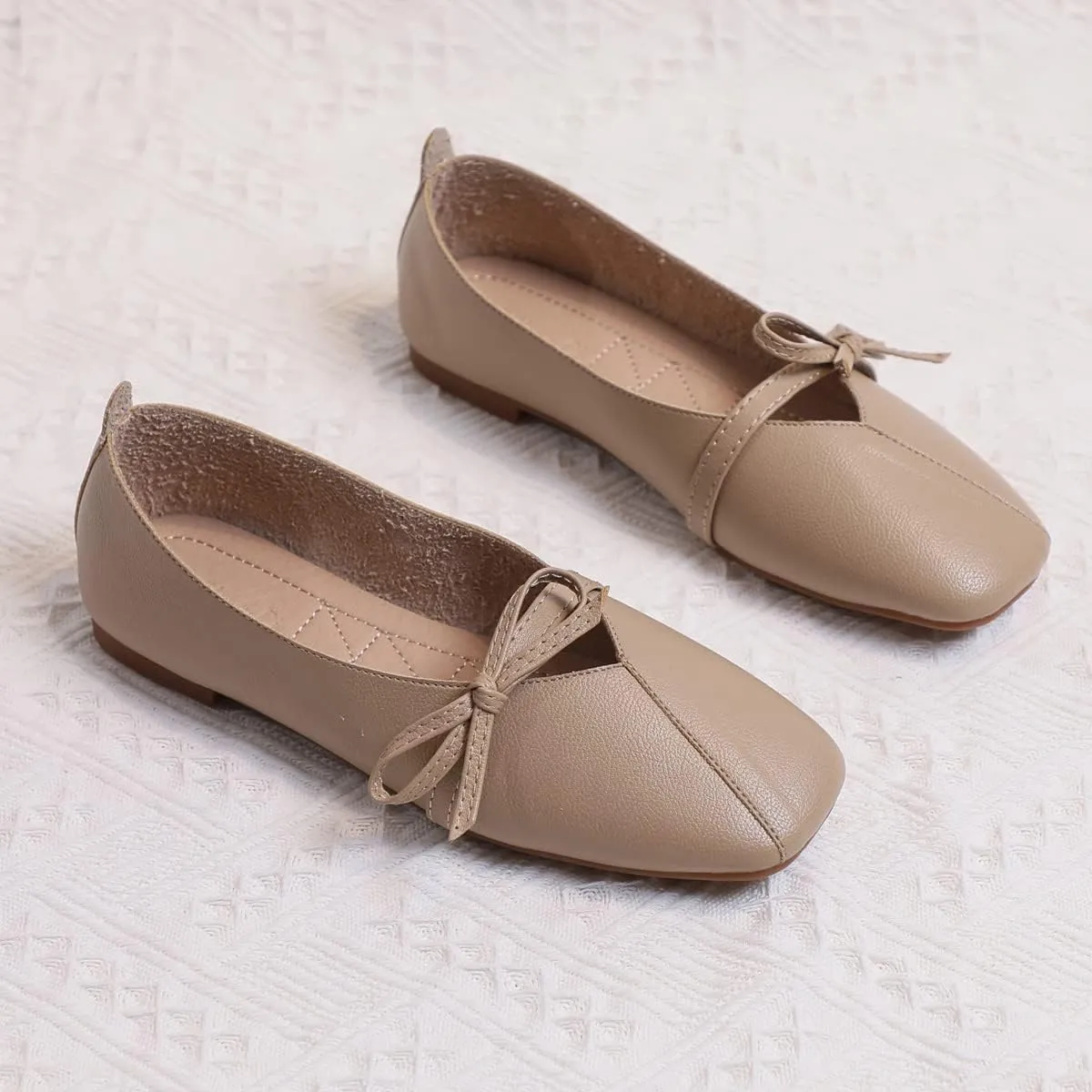 JOEupin Women's Square Toe Ballet Flats Comfortable Bow Dressy Flats Shoes for Women F014