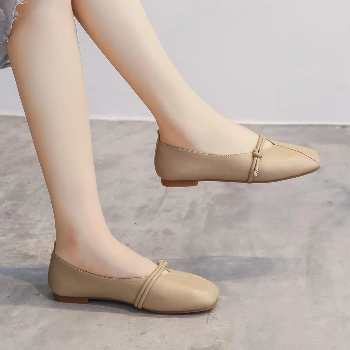 JOEupin Women's Square Toe Ballet Flats Comfortable Bow Dressy Flats Shoes for Women F014