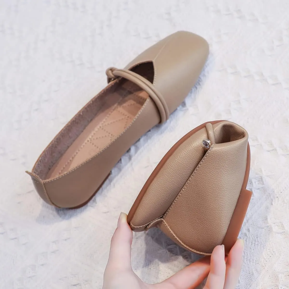 JOEupin Women's Square Toe Ballet Flats Comfortable Bow Dressy Flats Shoes for Women F014