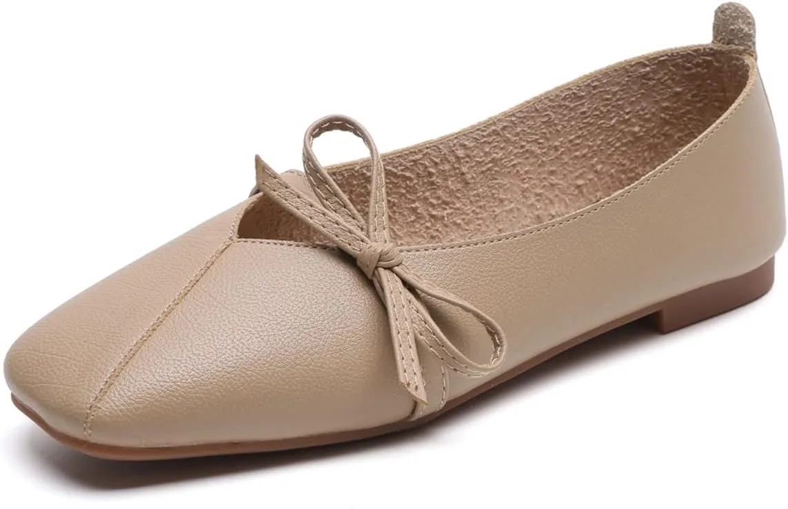 JOEupin Women's Square Toe Ballet Flats Comfortable Bow Dressy Flats Shoes for Women F014