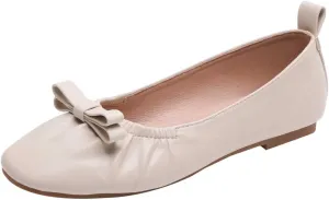 JOEupin Women's Square Toe Ballet Flats Comfortable Bow Dressy Flats Shoes for Women F014