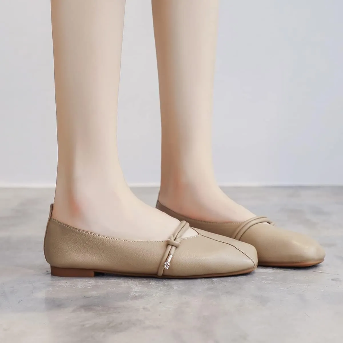 JOEupin Women's Square Toe Ballet Flats Comfortable Bow Dressy Flats Shoes for Women F014