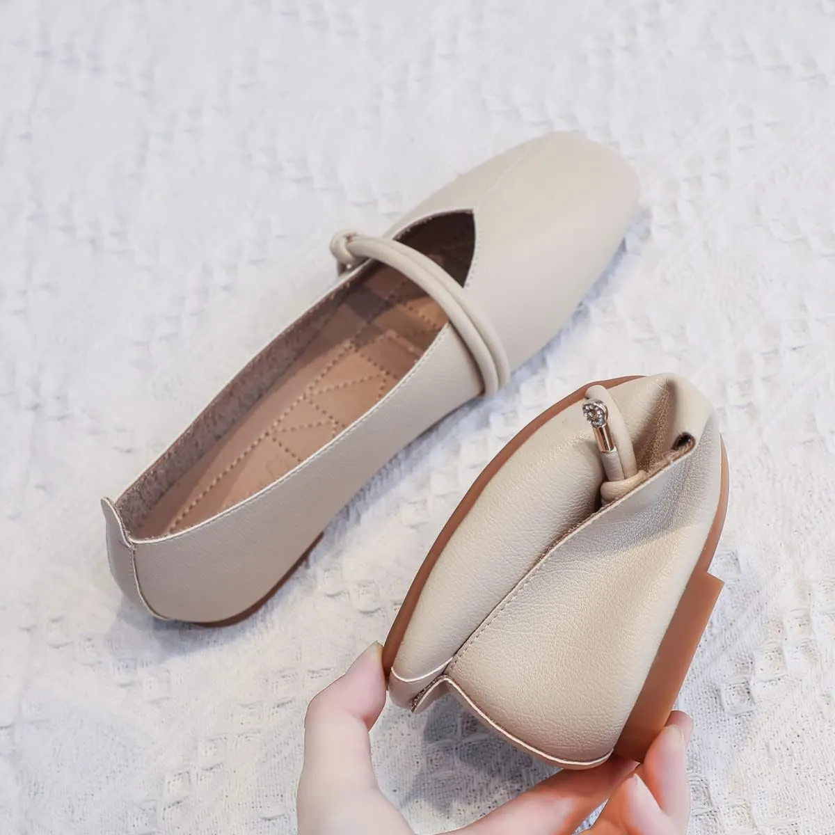 JOEupin Women's Square Toe Ballet Flats Comfortable Bow Dressy Flats Shoes for Women F014