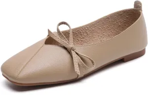 JOEupin Women's Square Toe Ballet Flats Comfortable Bow Dressy Flats Shoes for Women F014