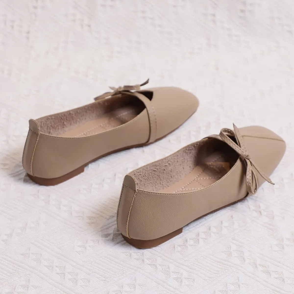 JOEupin Women's Square Toe Ballet Flats Comfortable Bow Dressy Flats Shoes for Women F014