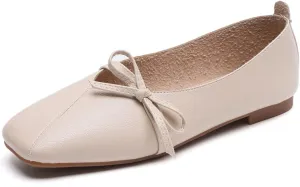 JOEupin Women's Square Toe Ballet Flats Comfortable Bow Dressy Flats Shoes for Women F014