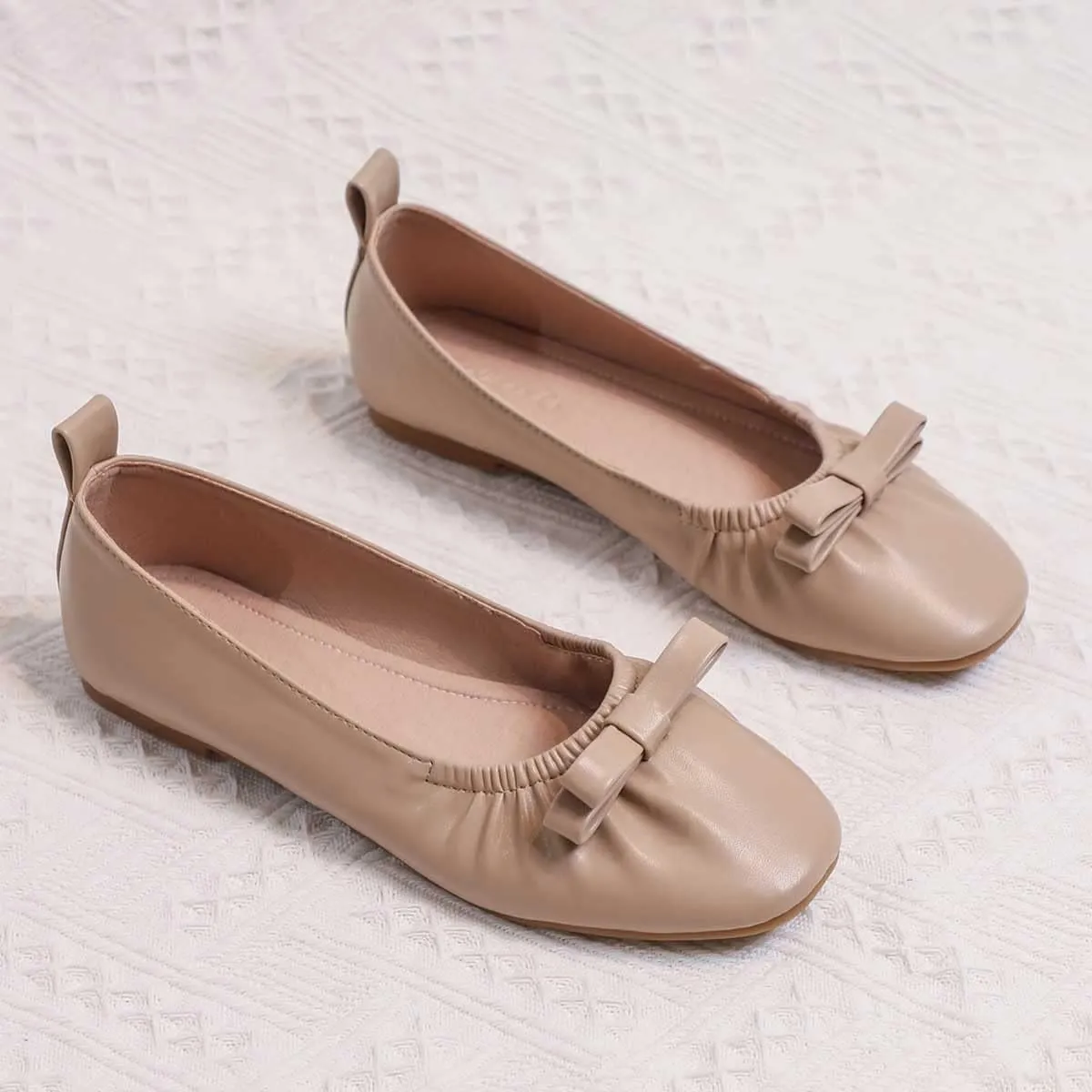JOEupin Women's Square Toe Ballet Flats Comfortable Bow Dressy Flats Shoes for Women F014