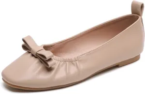 JOEupin Women's Square Toe Ballet Flats Comfortable Bow Dressy Flats Shoes for Women F014