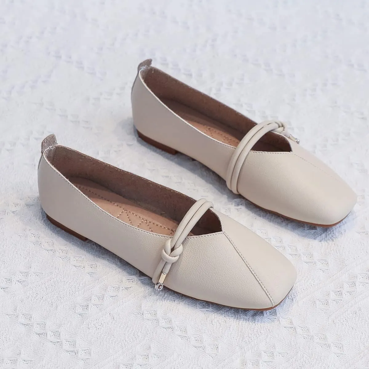 JOEupin Women's Square Toe Ballet Flats Comfortable Bow Dressy Flats Shoes for Women F014