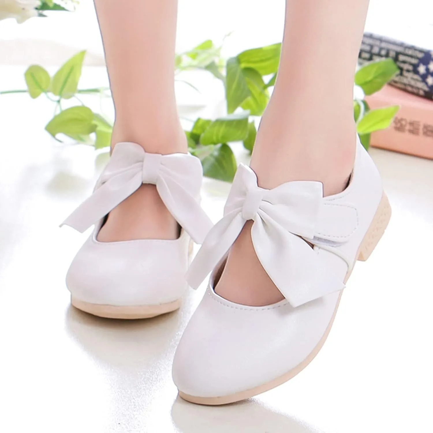 Kids Ballet Shoes Flower Girls Mary Jane Flats with Bow Dress Shoes Party Wedding Church Shoes for Toddler Girl