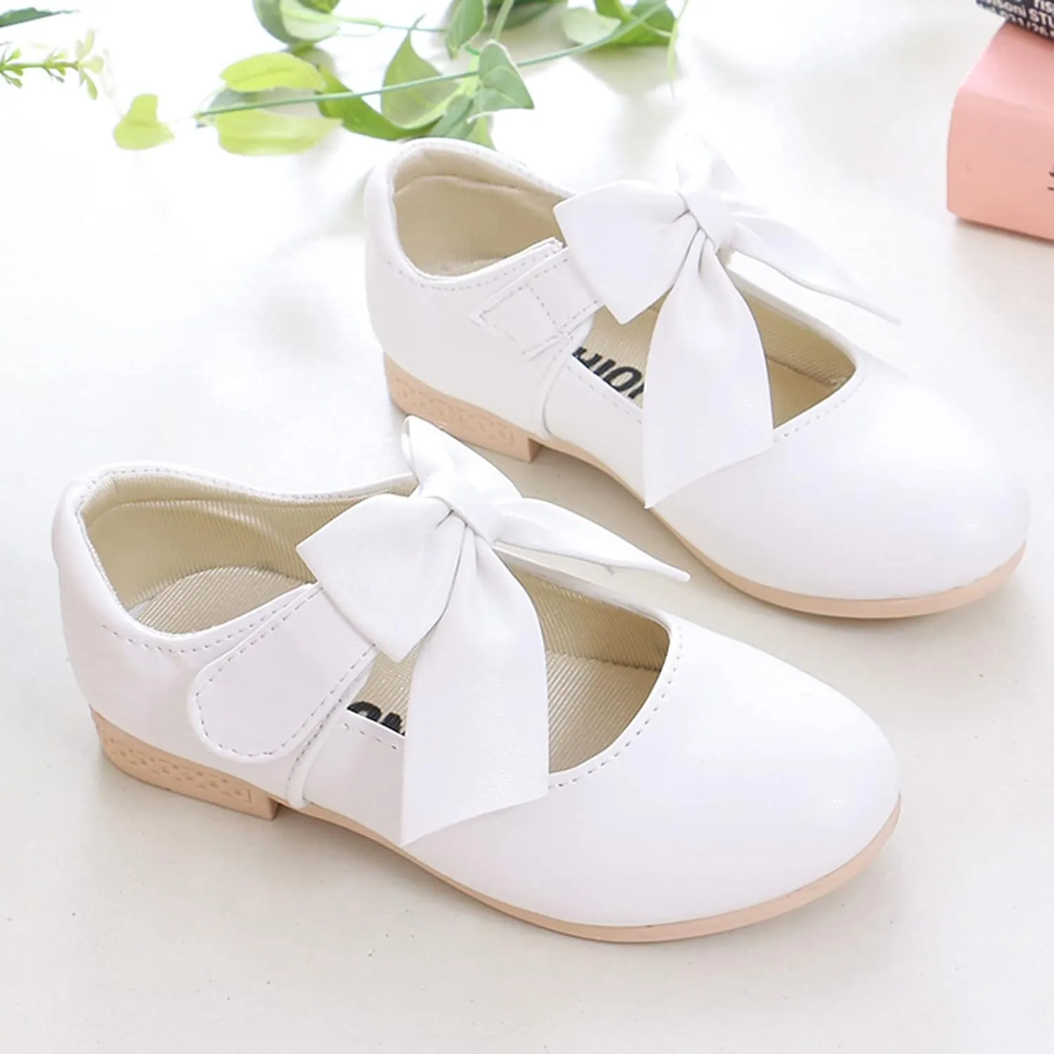 Kids Ballet Shoes Flower Girls Mary Jane Flats with Bow Dress Shoes Party Wedding Church Shoes for Toddler Girl