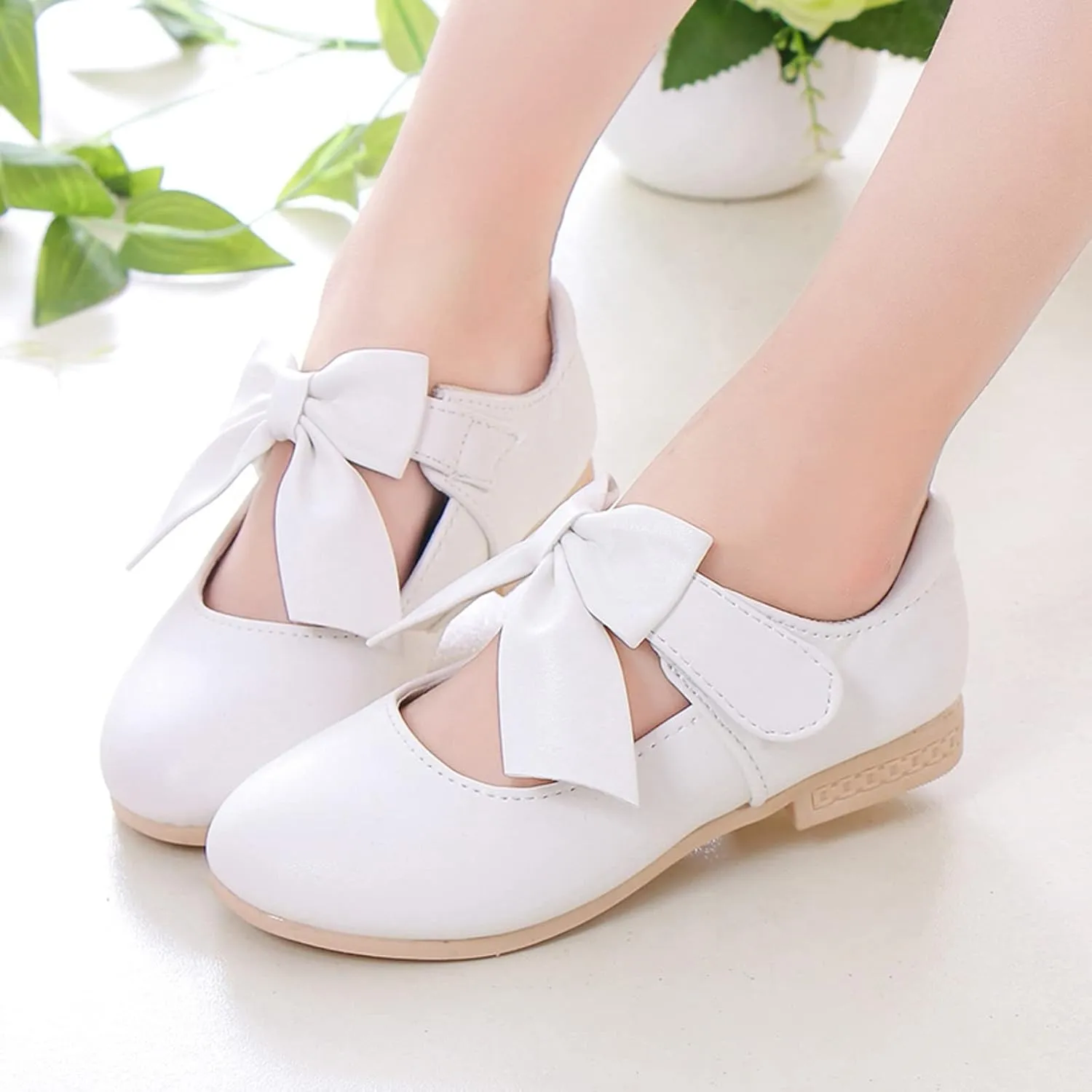 Kids Ballet Shoes Flower Girls Mary Jane Flats with Bow Dress Shoes Party Wedding Church Shoes for Toddler Girl
