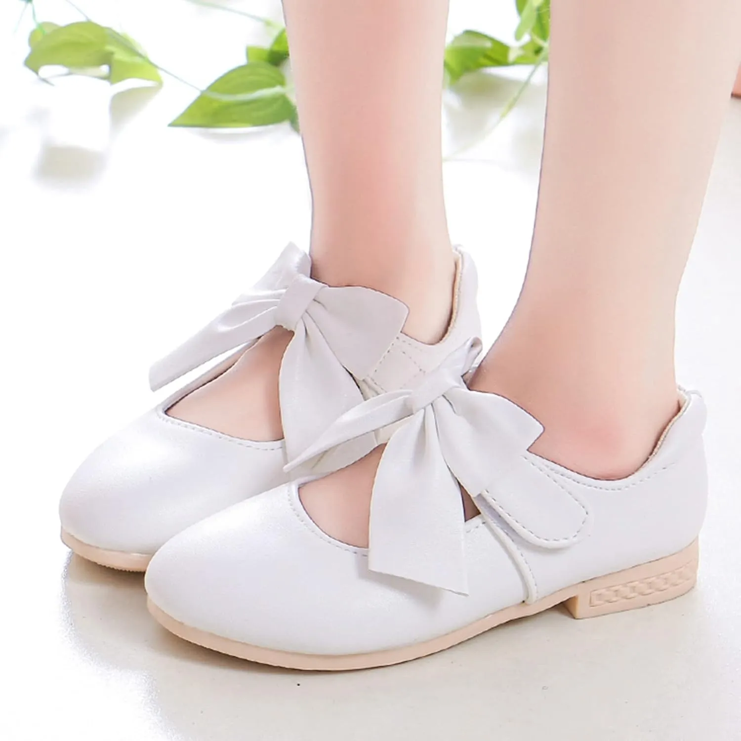 Kids Ballet Shoes Flower Girls Mary Jane Flats with Bow Dress Shoes Party Wedding Church Shoes for Toddler Girl