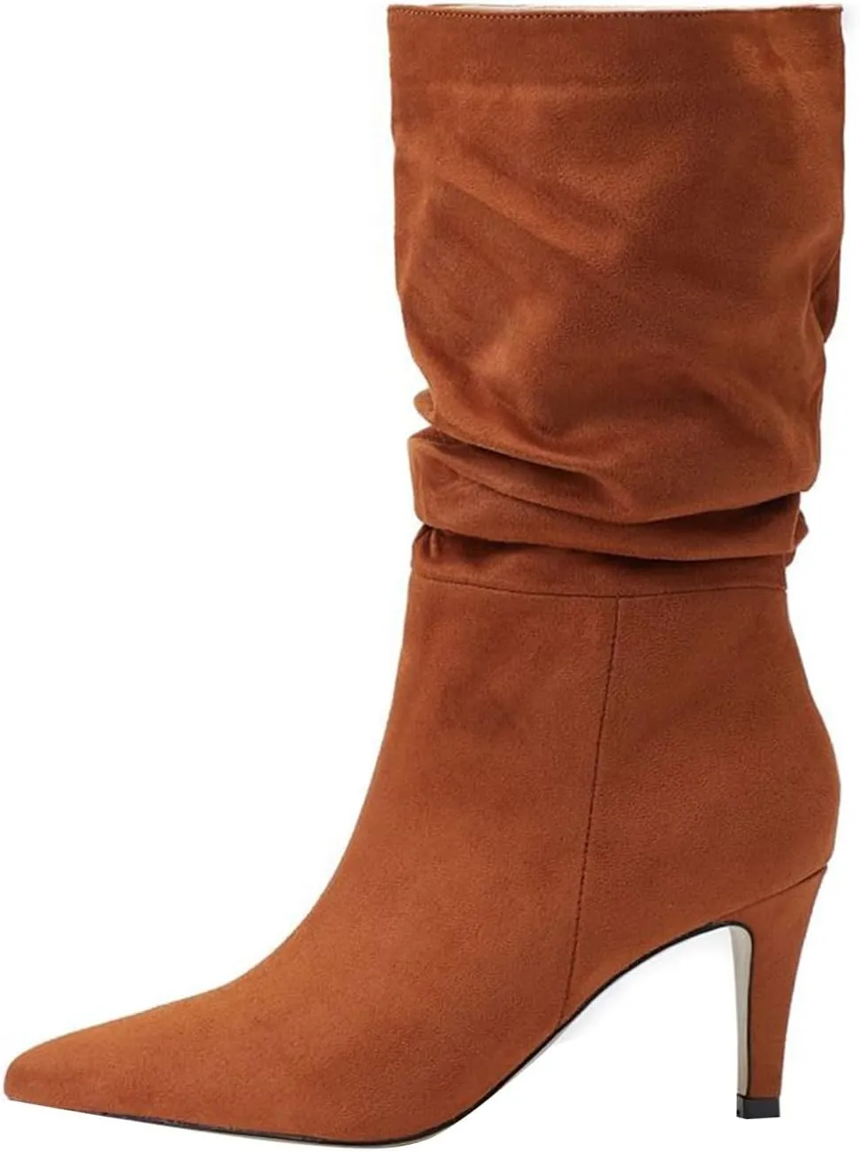 Knee High Boots for Women Mid Calf Boots Kitten Heel Boots Comfortable Riding Boots Side Zipper Fall Boots with Buckle