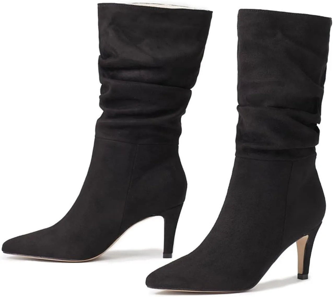 Knee High Boots for Women Mid Calf Boots Kitten Heel Boots Comfortable Riding Boots Side Zipper Fall Boots with Buckle