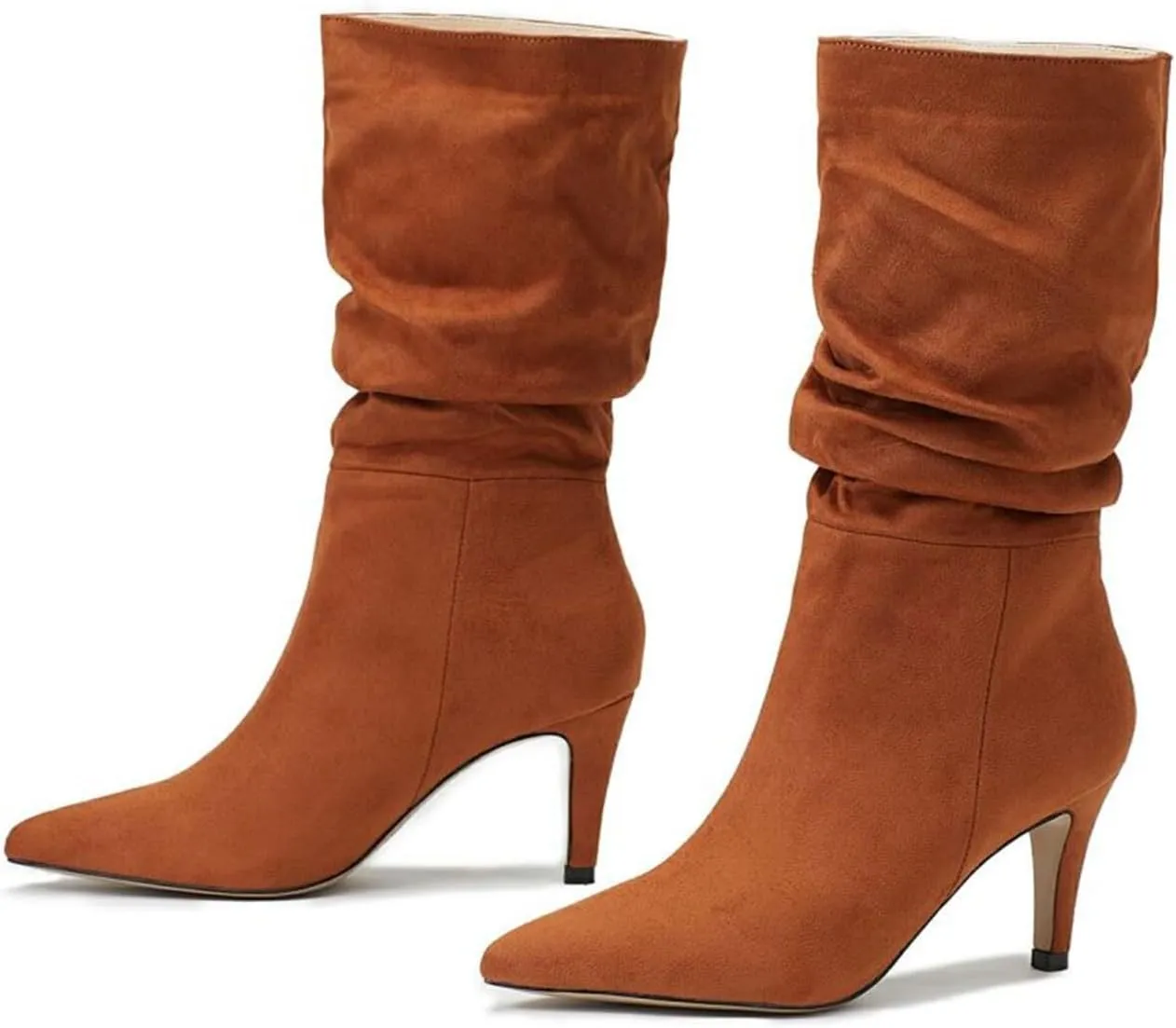 Knee High Boots for Women Mid Calf Boots Kitten Heel Boots Comfortable Riding Boots Side Zipper Fall Boots with Buckle