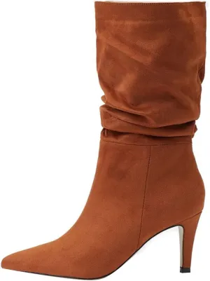 Knee High Boots for Women Mid Calf Boots Kitten Heel Boots Comfortable Riding Boots Side Zipper Fall Boots with Buckle