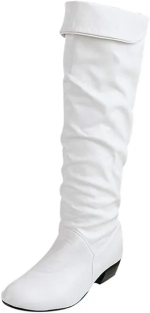 Knee High Boots for Women Round Toe Wide Calf Boots Chunky Low Heel Cowboy Boots Pull On Tall Boots Winter Shoes