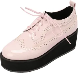 KOKOMOMO Womens Wingtip Platform Wedge Oxfords Heels Patent Leather Oxford Brogues Shoes High Heel Vintage Sneakers