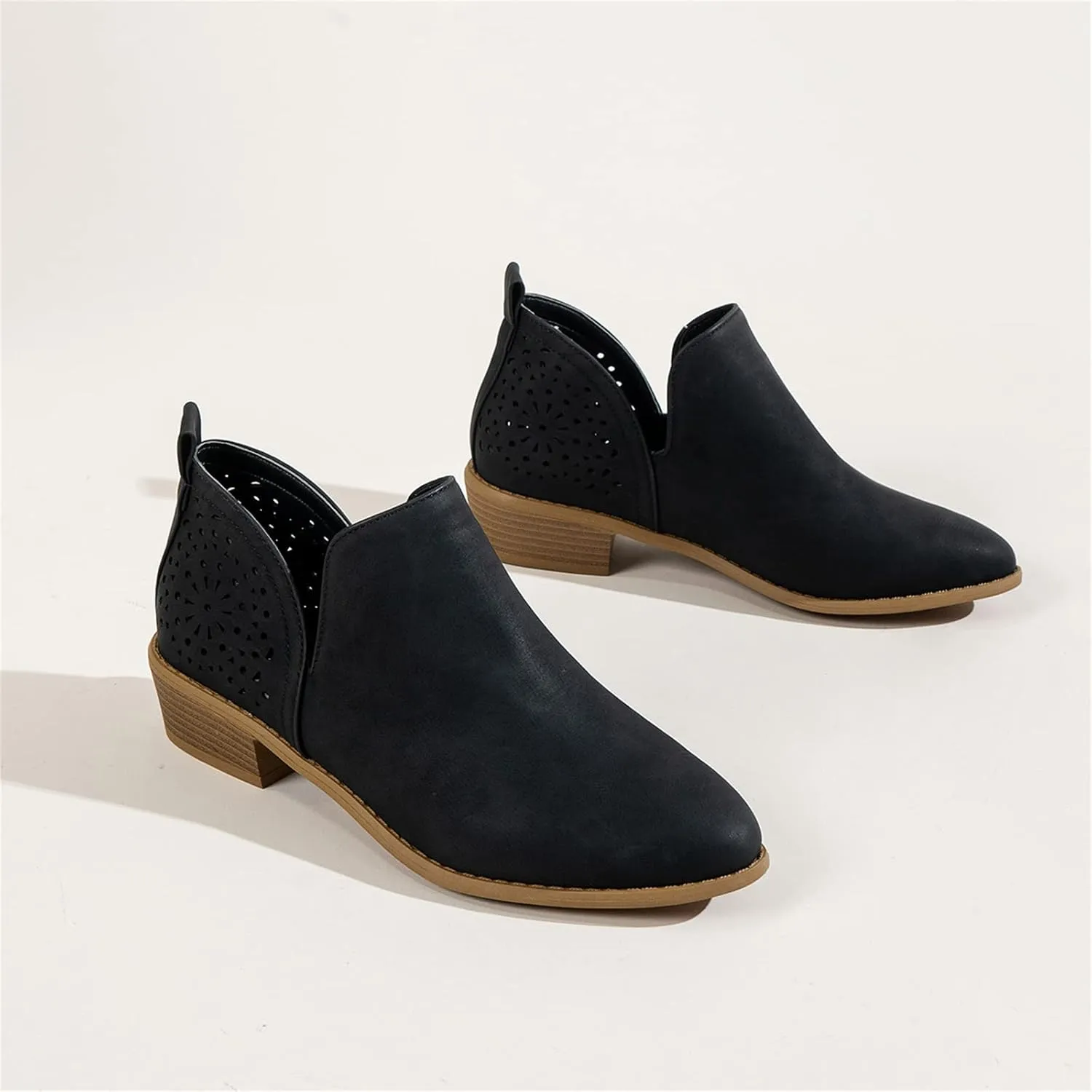 Lausiuoe Ankle Boots For Women With Heel Chunky Block Booties Western Shoes Dressy Wide Width Side Zipper Short Boots