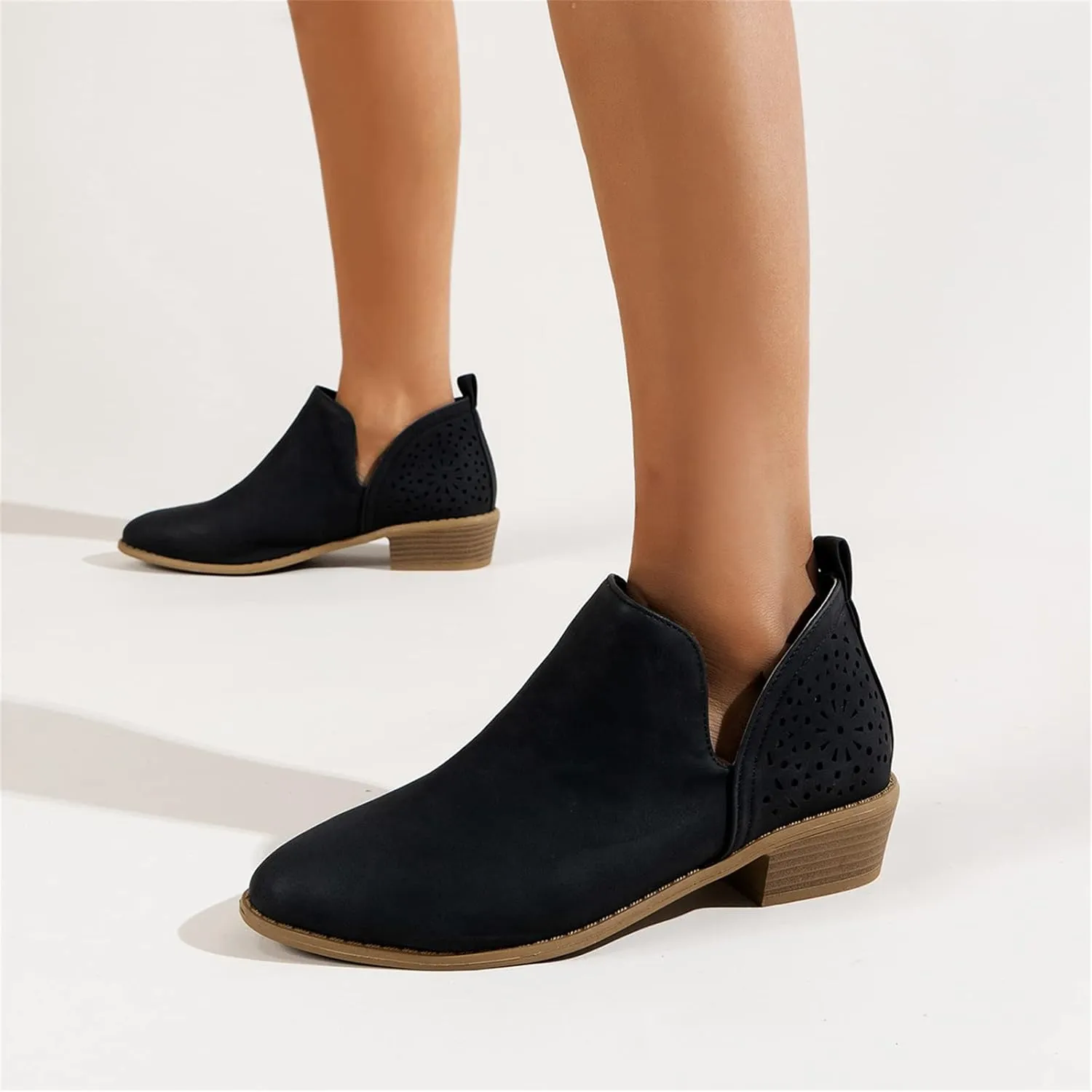 Lausiuoe Ankle Boots For Women With Heel Chunky Block Booties Western Shoes Dressy Wide Width Side Zipper Short Boots