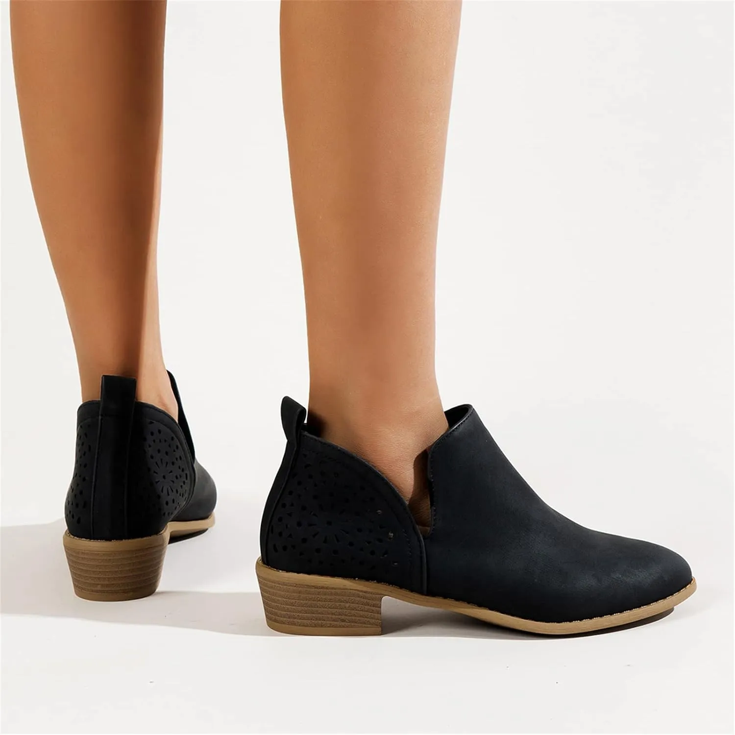 Lausiuoe Ankle Boots For Women With Heel Chunky Block Booties Western Shoes Dressy Wide Width Side Zipper Short Boots