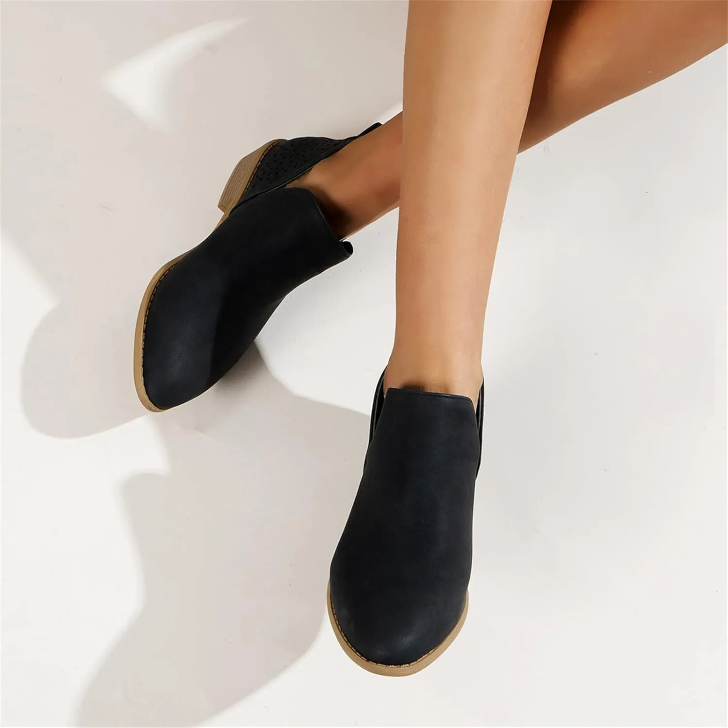 Lausiuoe Ankle Boots For Women With Heel Chunky Block Booties Western Shoes Dressy Wide Width Side Zipper Short Boots