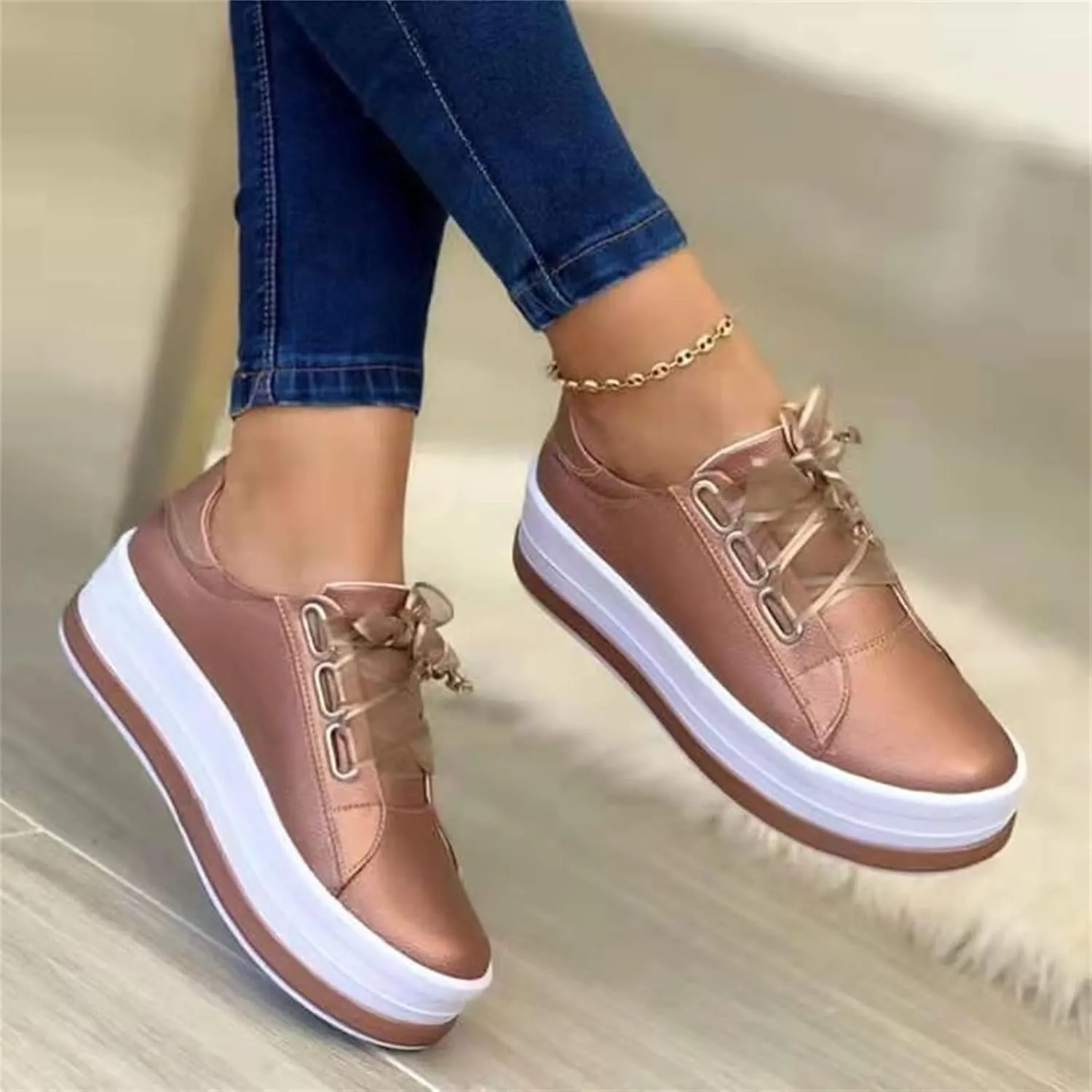 Lausiuoe Shoes for Women Sneakers Trendy Fashion Leather Flat Shoes Casual Comfortable Walking Slip On Sneakers Loafers