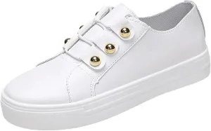 Lausiuoe Sneakers For Women Walking Shoes Wide Width Slip on Low Top Leather Sneakers Non Slip Fashion Flat Loafers