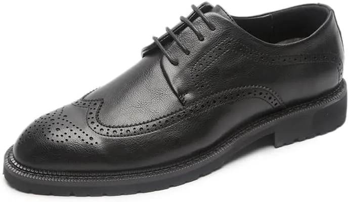 Leather Dress Shoes for Men, Formal Lace-Up Breathable Square Burnished Toe, Anti-Slip Sole, Block Heel, Low Top for Weddings