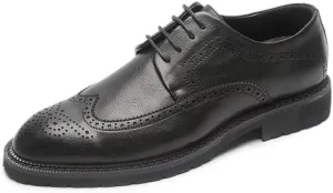Leather Dress Shoes for Men, Formal Lace-Up Breathable Square Burnished Toe, Anti-Slip Sole, Block Heel, Low Top for Weddings