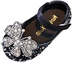 Little Girls hinestones Bow Mary Jane Dress Shoes Flower Wedding Shoes Glitter Sequins Princess Ballet Flat