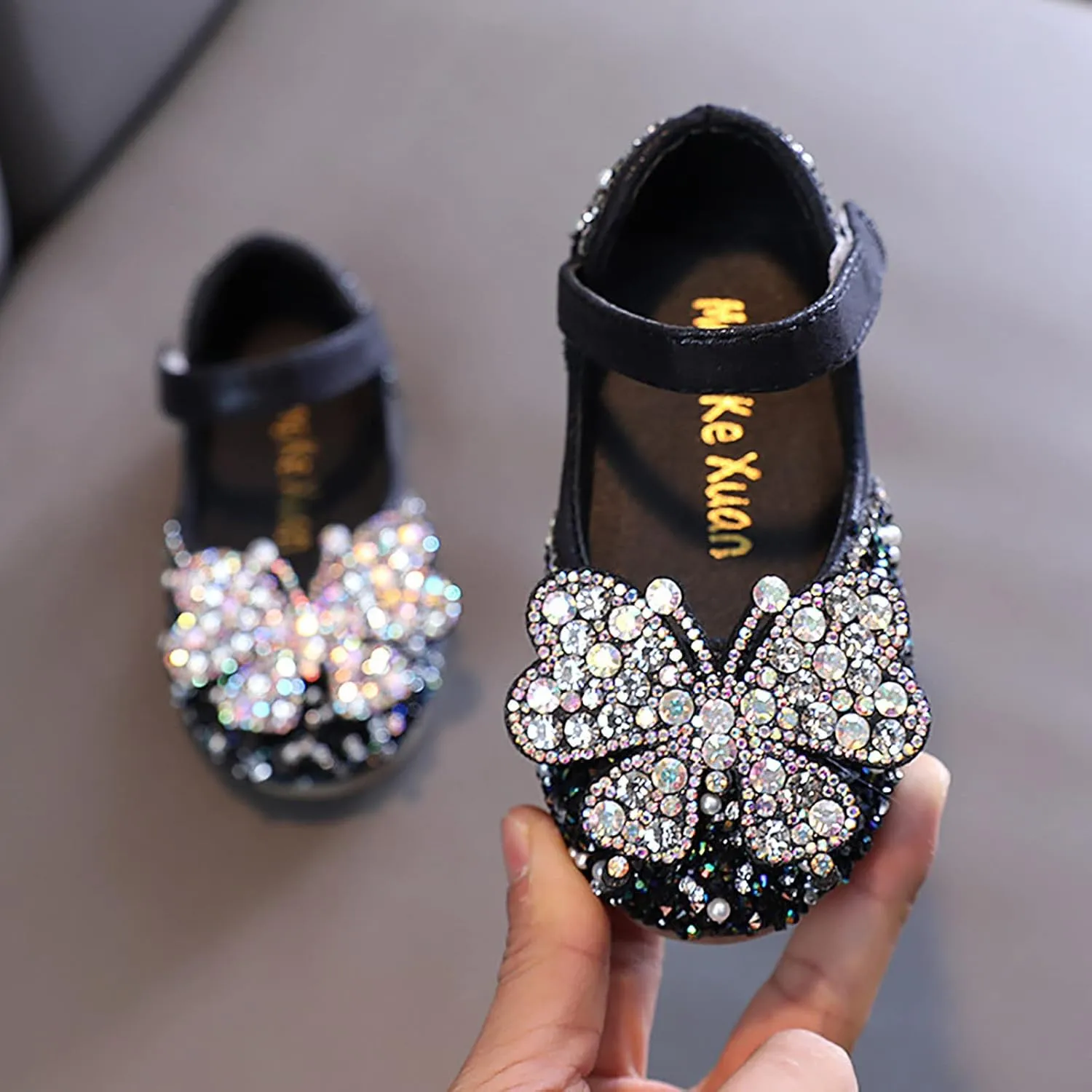 Little Girls hinestones Bow Mary Jane Dress Shoes Flower Wedding Shoes Glitter Sequins Princess Ballet Flat