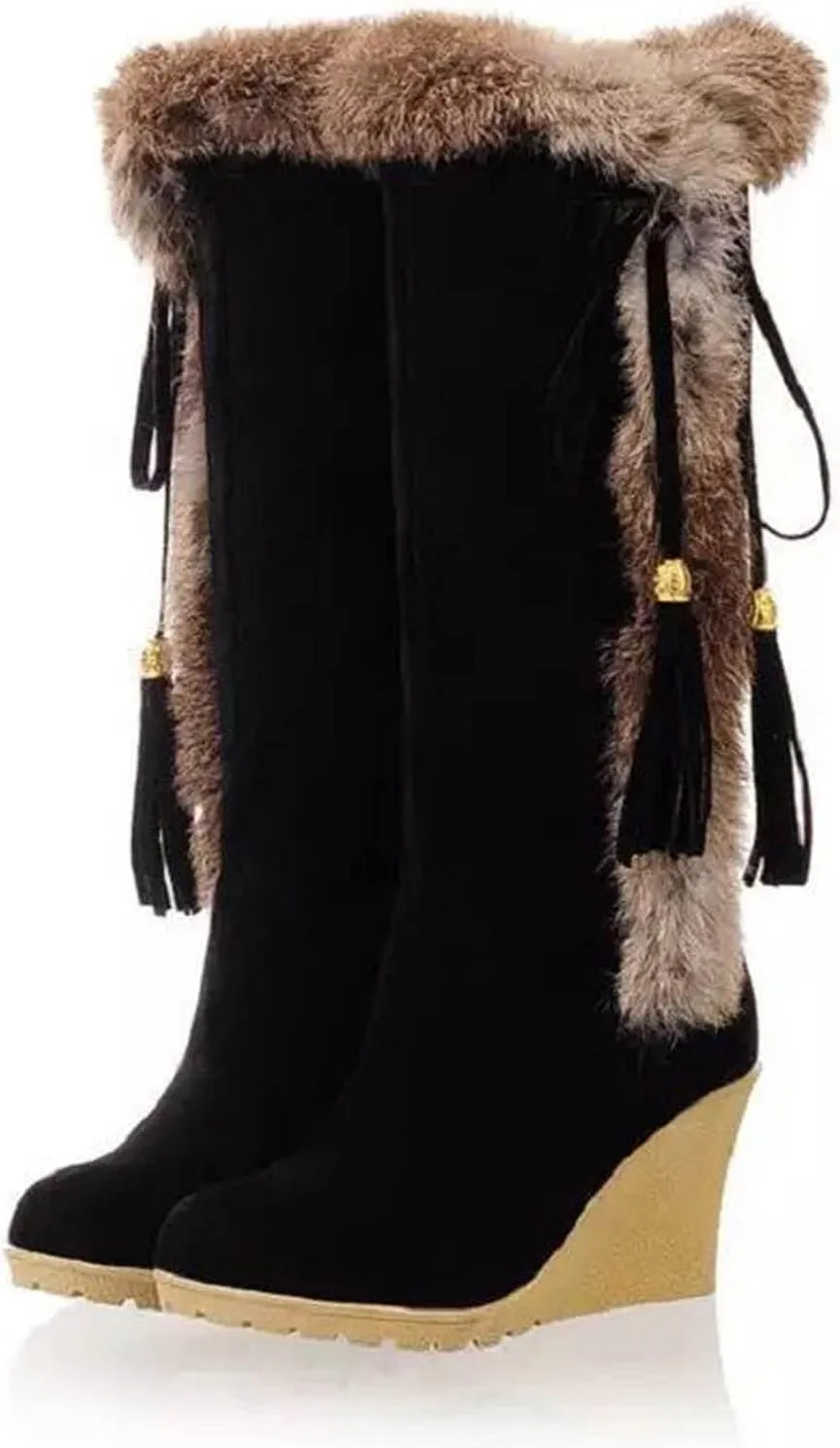 Long Furry Warm Boots Women's Heel Foot Boots Snow Fashion Cover Slope Women's Boots Womens Mid Calf Boot