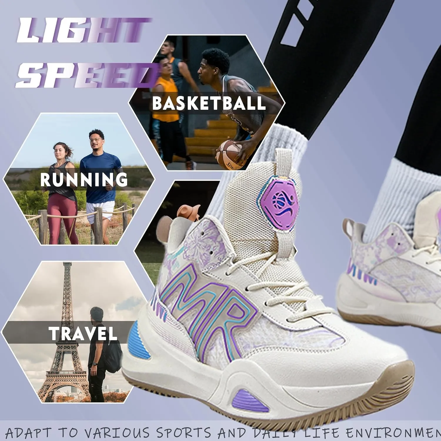 Men's Basketball Shoes Fashionable Breathable Anti Slip Sports Shoes Outdoor Running Fitness Training Shoes