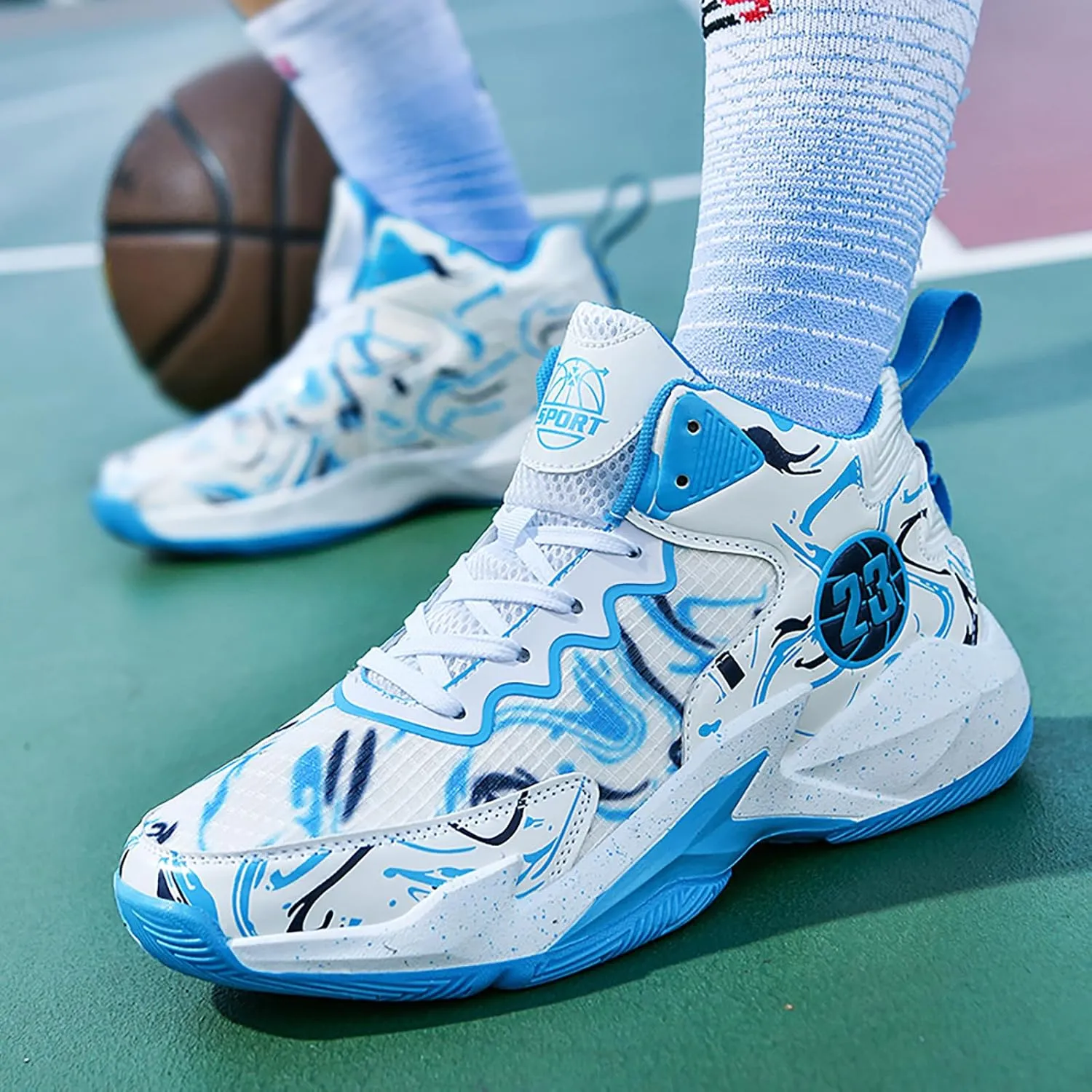 Men's Basketball Shoes No-Slip Breathable Outdoor Shoes for Women Fashion Graffiti Training Shoes