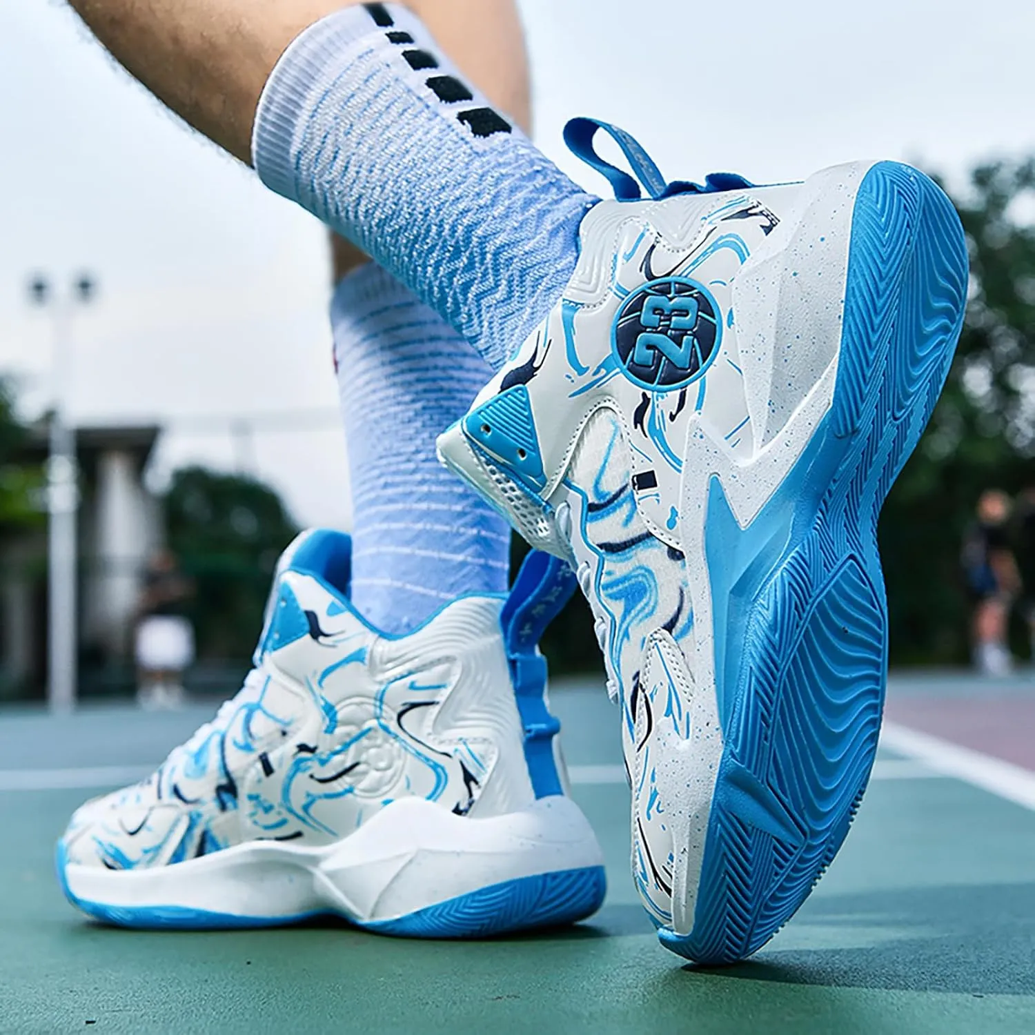 Men's Basketball Shoes No-Slip Breathable Outdoor Shoes for Women Fashion Graffiti Training Shoes