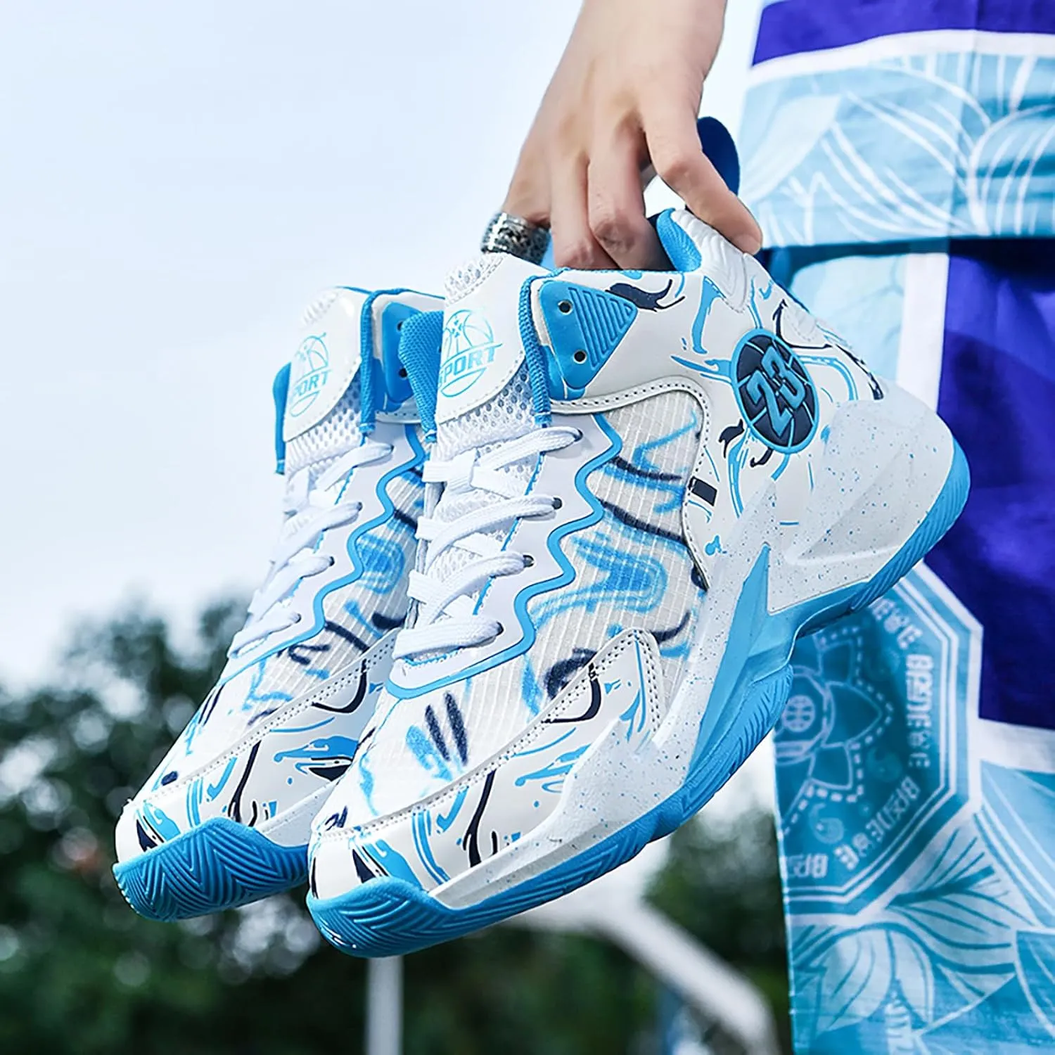 Men's Basketball Shoes No-Slip Breathable Outdoor Shoes for Women Fashion Graffiti Training Shoes