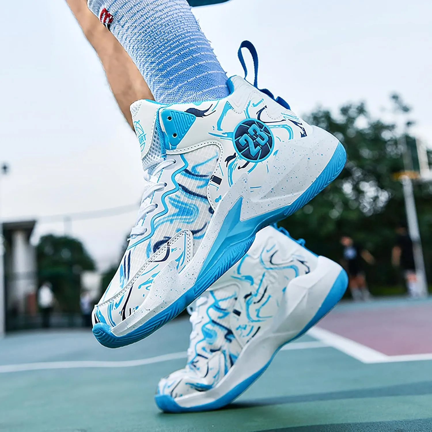 Men's Basketball Shoes No-Slip Breathable Outdoor Shoes for Women Fashion Graffiti Training Shoes