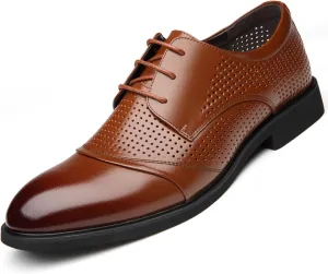Men's Breathable Genuine Leather Lace-Up Oxfords Comfortable Round Toe Non Slip Work Shoes Casual Fashion Business Dress Shoes Sport Outdoor Footwear
