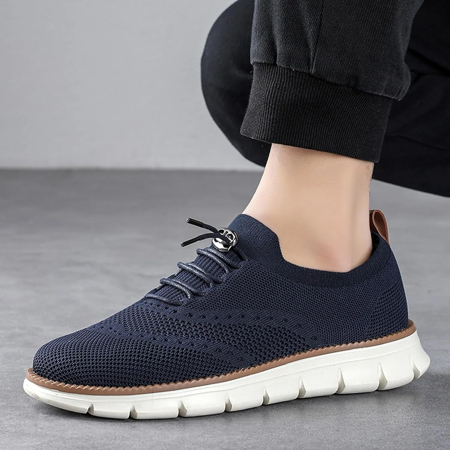 Mens Casual Dress Oxfords Breathable Knit Mesh Lace Up Lightweight Comfortable Walking Fashion Sneakers