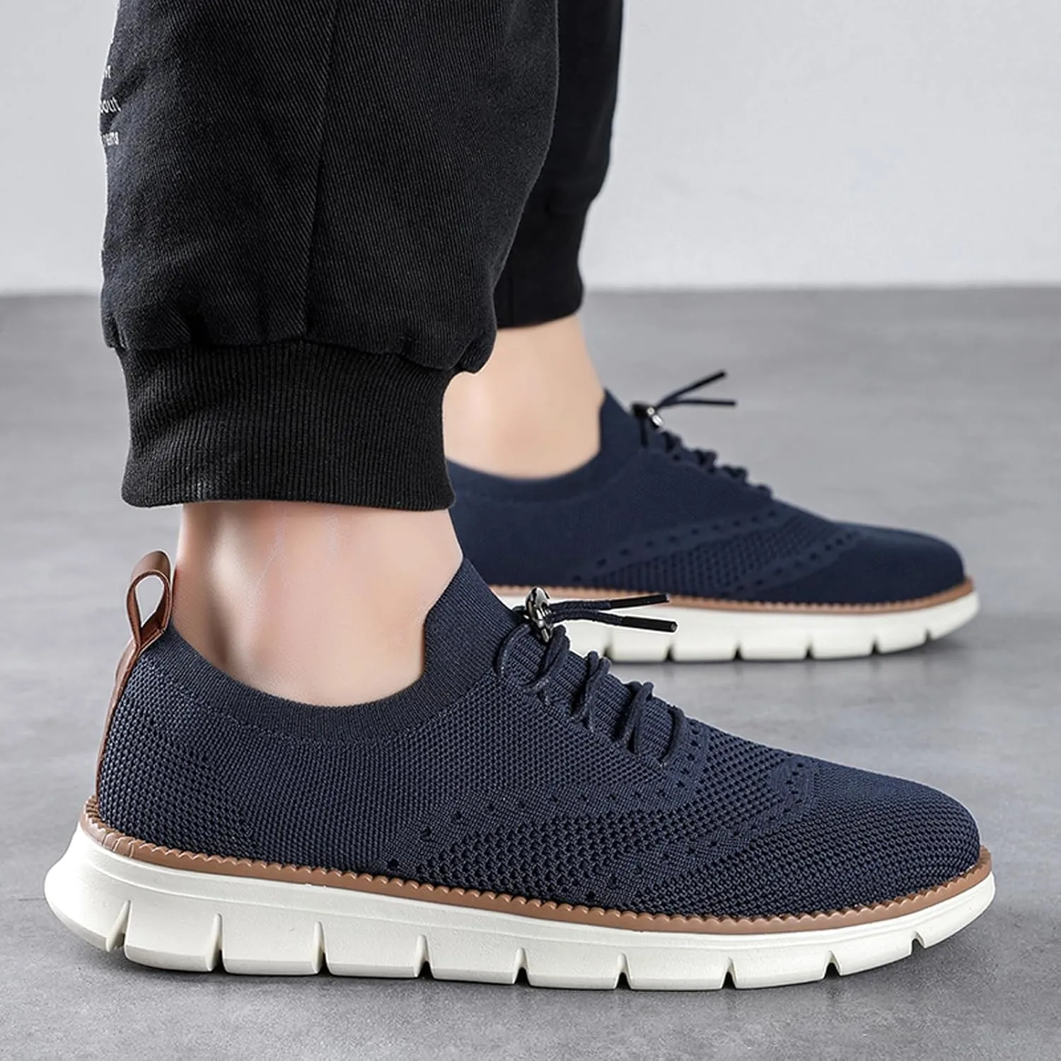 Mens Casual Dress Oxfords Breathable Knit Mesh Lace Up Lightweight Comfortable Walking Fashion Sneakers