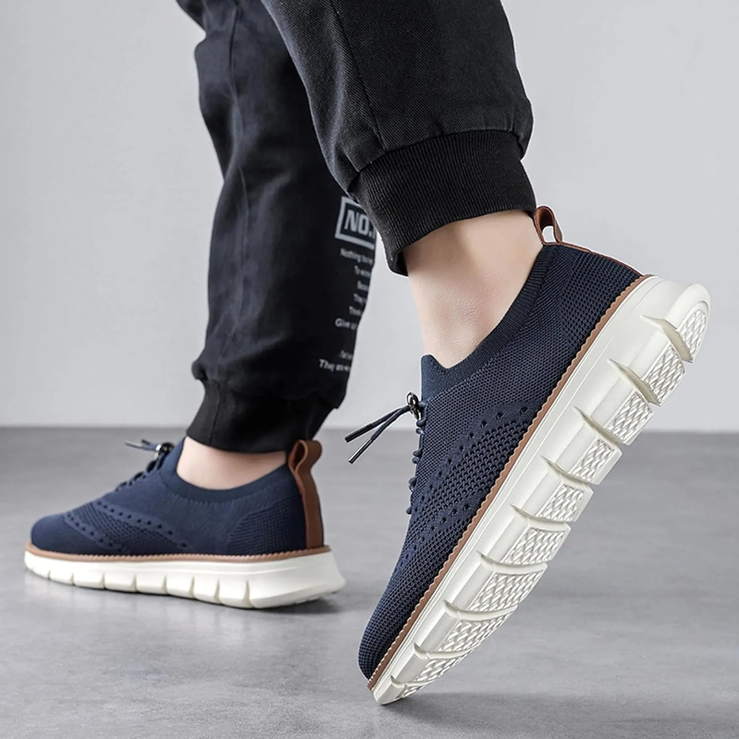 Mens Casual Dress Oxfords Breathable Knit Mesh Lace Up Lightweight Comfortable Walking Fashion Sneakers
