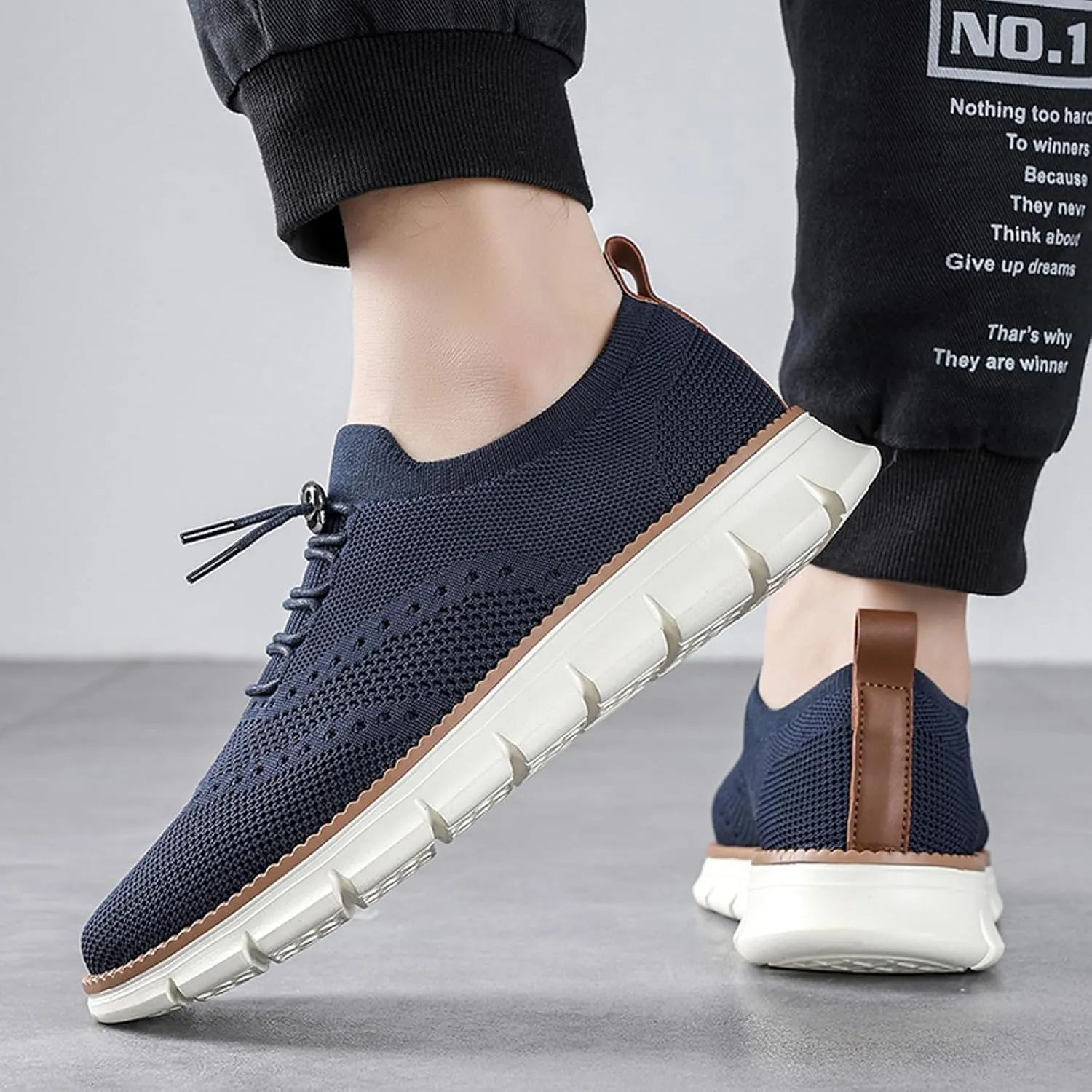 Mens Casual Dress Oxfords Breathable Knit Mesh Lace Up Lightweight Comfortable Walking Fashion Sneakers