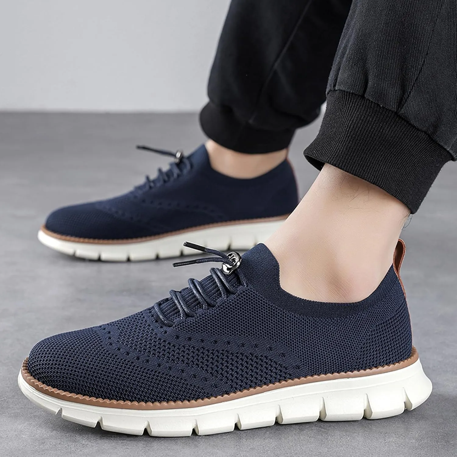 Mens Casual Dress Oxfords Breathable Knit Mesh Lace Up Lightweight Comfortable Walking Fashion Sneakers