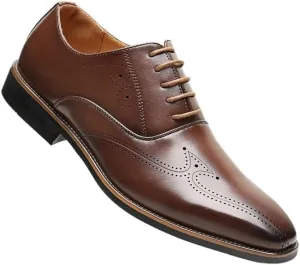 Men's Classic Formal Oxford Dress Shoes for Weddings & Business Professional Events - Genuine Leather Upper with Cushioned Insole & Slip-Resistant Sole