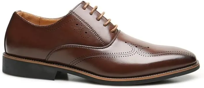 Men's Classic Formal Oxford Dress Shoes for Weddings & Business Professional Events - Genuine Leather Upper with Cushioned Insole & Slip-Resistant Sole