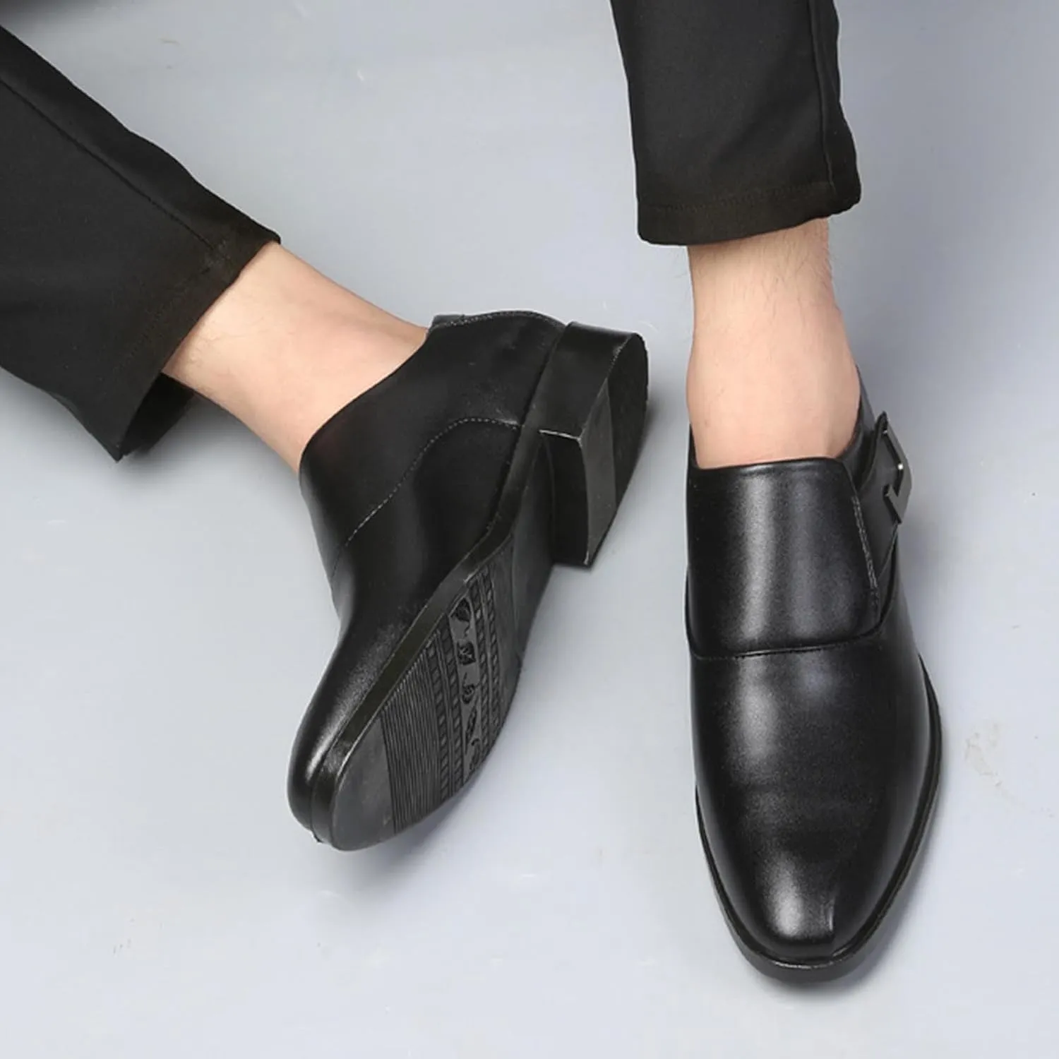 Men's Dress Loafer Shoes Monk Strap Slip On Loafers Black Shoe Casual Work Business Wedding Party Dressy Footwear