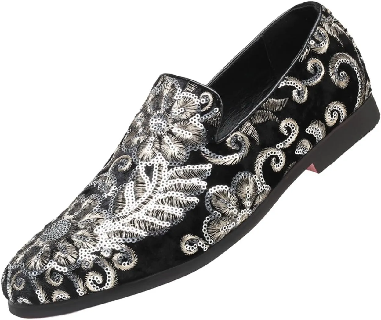 Mens Dress Loafers Slip On Shoes Glitter Wedding Party Prom Shoe Elegant Retro Embroidered Footwear Wedding Walking Outfits