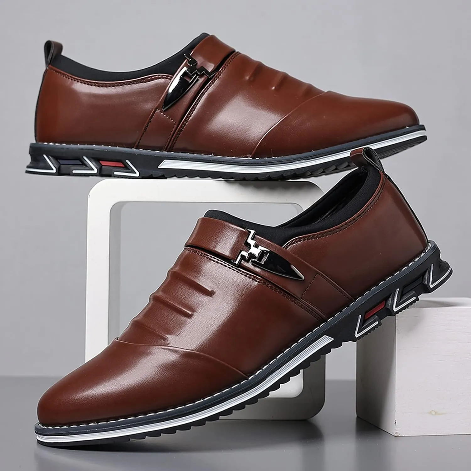 Mens Dress Shoes Retro Plain Toe Business Casual Fashion Style Men's Breathable Comfortable Business Lace Up Leisure Solid Color Leather Shoes Dress Shoes for Men Wide